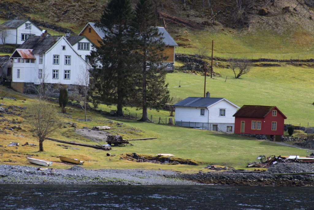 Traditional village by a fjord in Norway