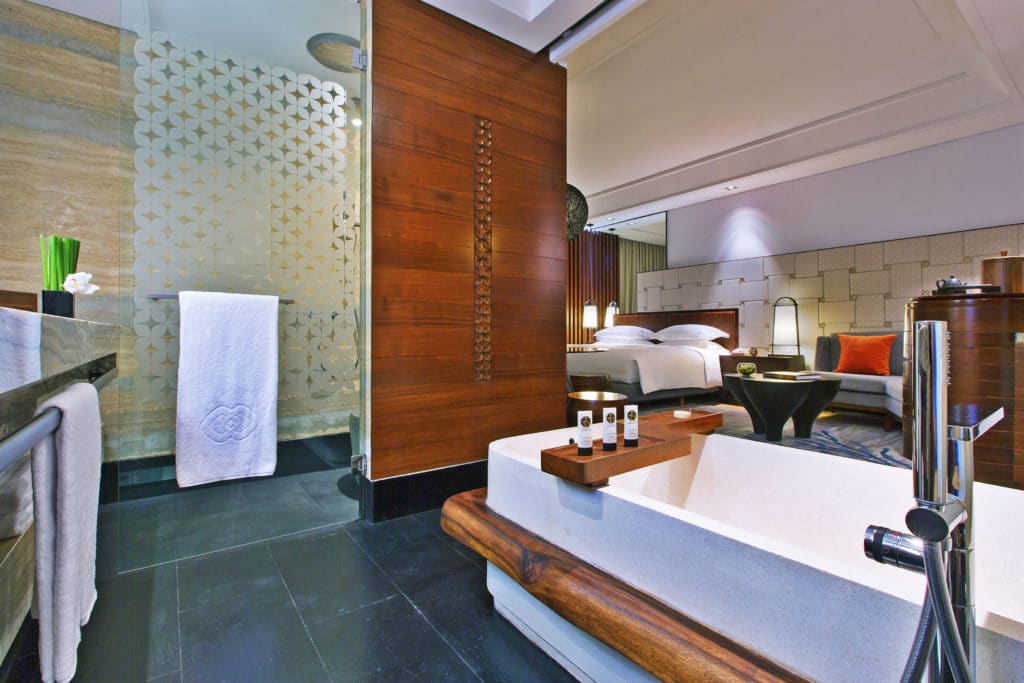 Luxurious bathroom in our hotel room at Sofitel Bali Nusa Dua Beach Resort