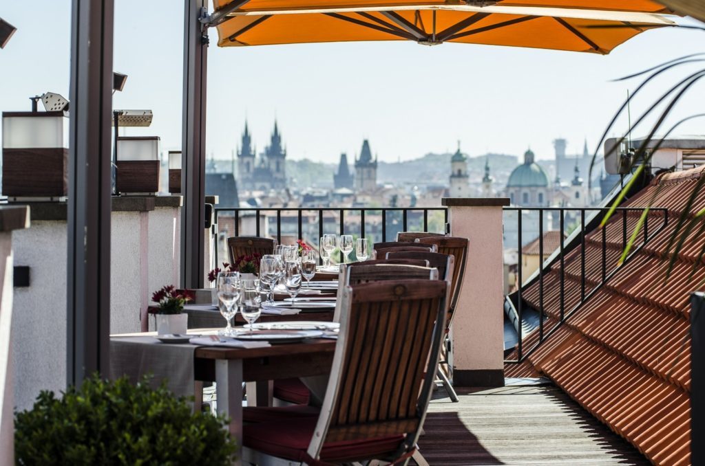 Rooftop bar of CODA overlooking the city of Prague