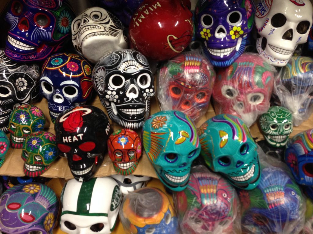 Painted ceramic skulls for sale. Make sure you don't end your road trip to Baja California without getting these pretty souvenirs.