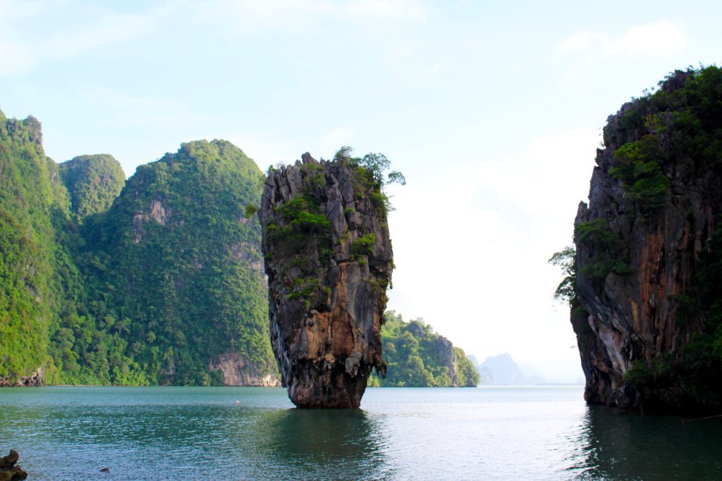 Beautiful rock formation in the middle of the ocean as seen during our island hopping in Thailand