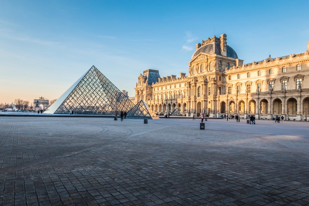 The Louvre in Paris at sunset