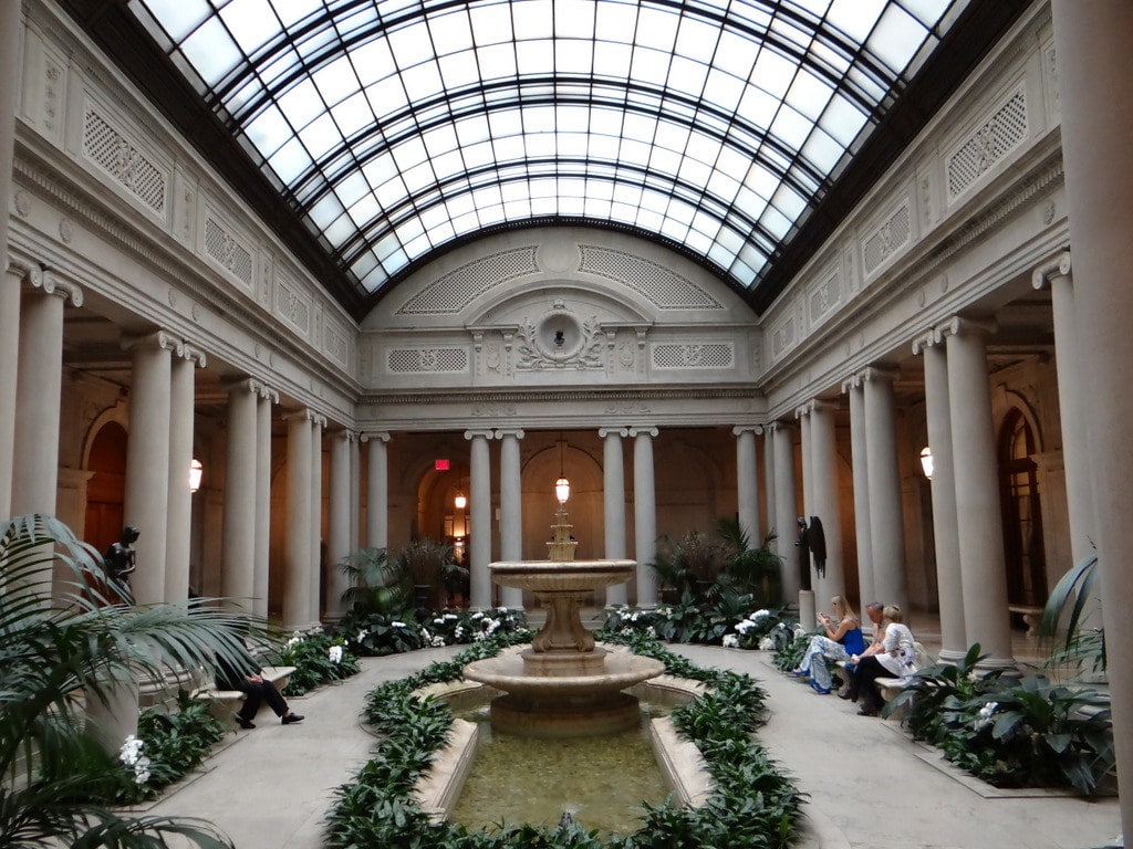 A beautiful courtyard inside of The Frick Collection in NYC.