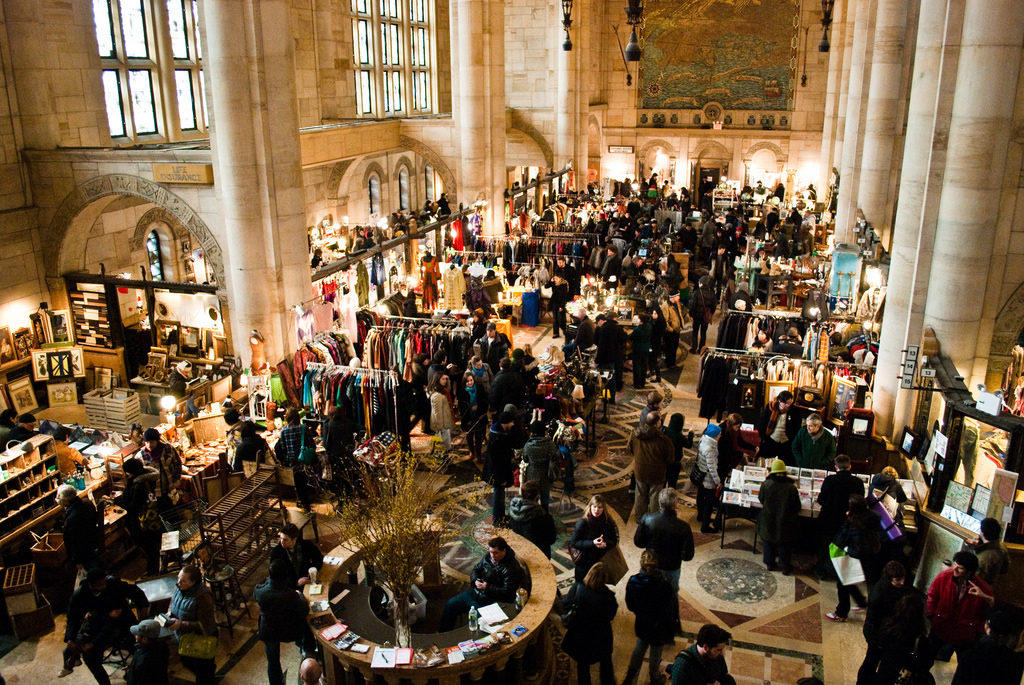 The busy Brooklyn Flea filled with shoppers