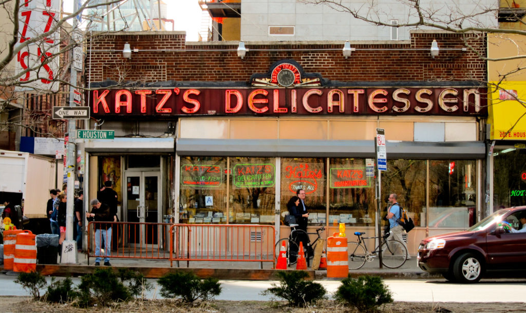 The front of Katz Delicatessen. Eating here is a must-do to add to your NYC bucket list.