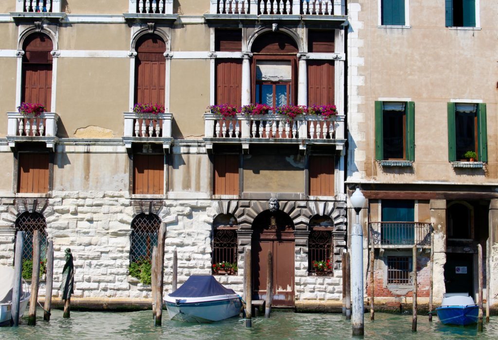Beautiful buildings by the canal during our gondola ride in Venice, Italy