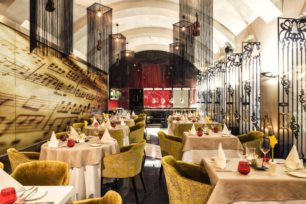 Musically-inspired dining area at the hotel