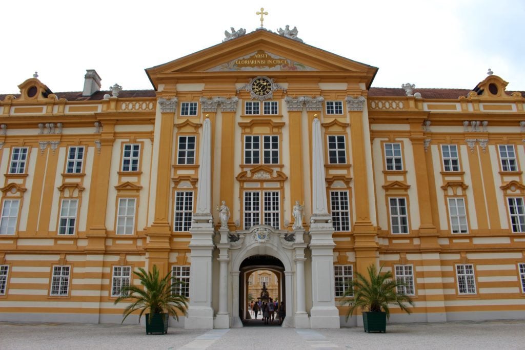 Baroque style facade of Melk Abbey listed as World Heritage by UNESCO