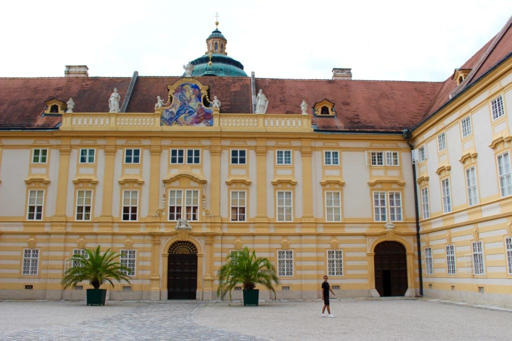 Outside the Melk Abbey - a baroque jewel in Austria