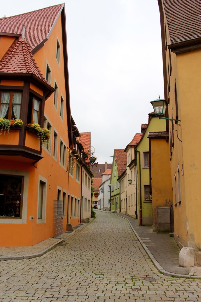 Quiet street in Rothenburg ob der Tauber - one of the fairy tale towns in Germany
