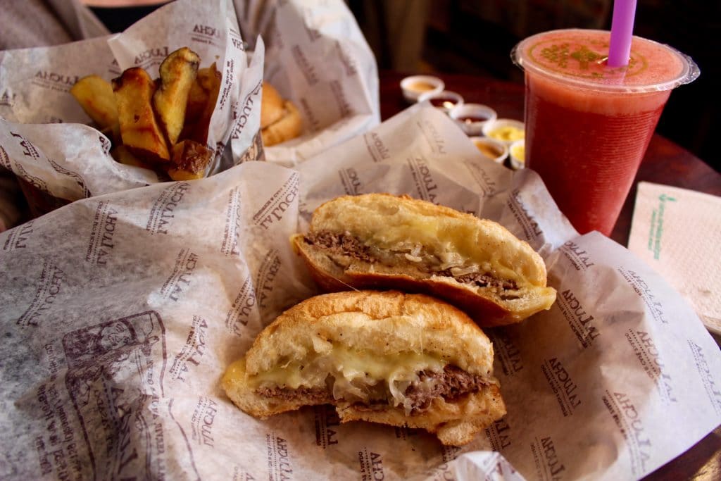 Popular local food in Lima - sandwiches, potatoes, and freshly squeezed juices. A must try during for lunch during your quick trip in Lima.