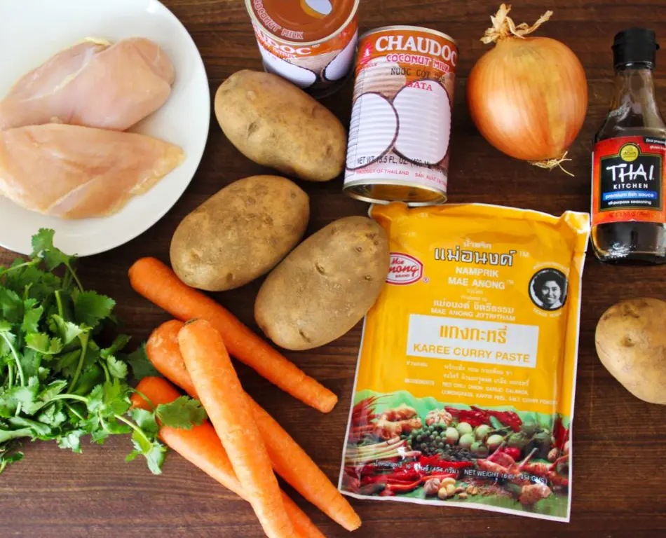 All of the ingredients you need to make authentic Thai yellow curry!