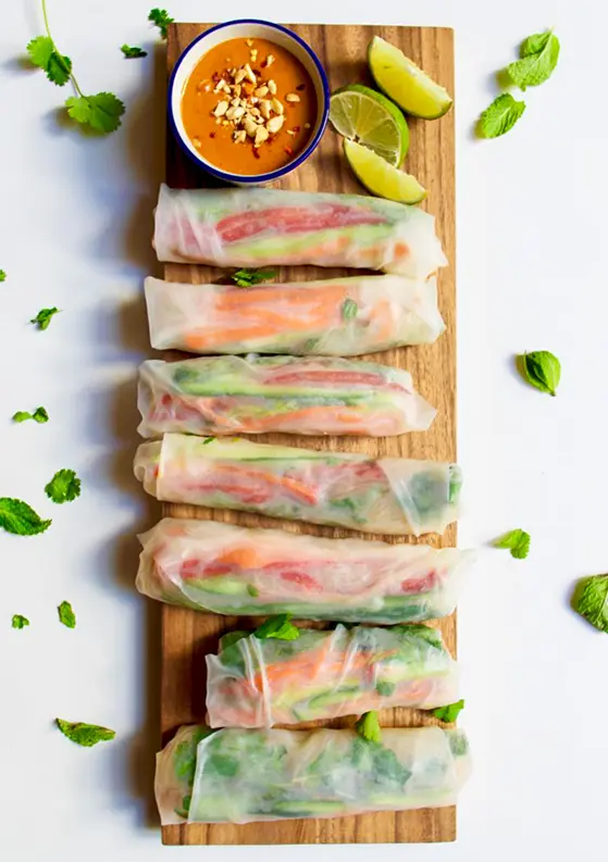 How to Make Vietnamese Spring Rolls with Spicy Peanut Sauce