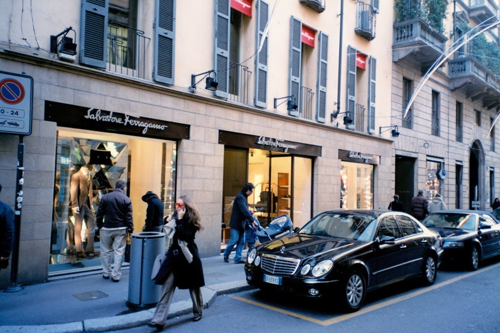 People walking along the shops in Milan