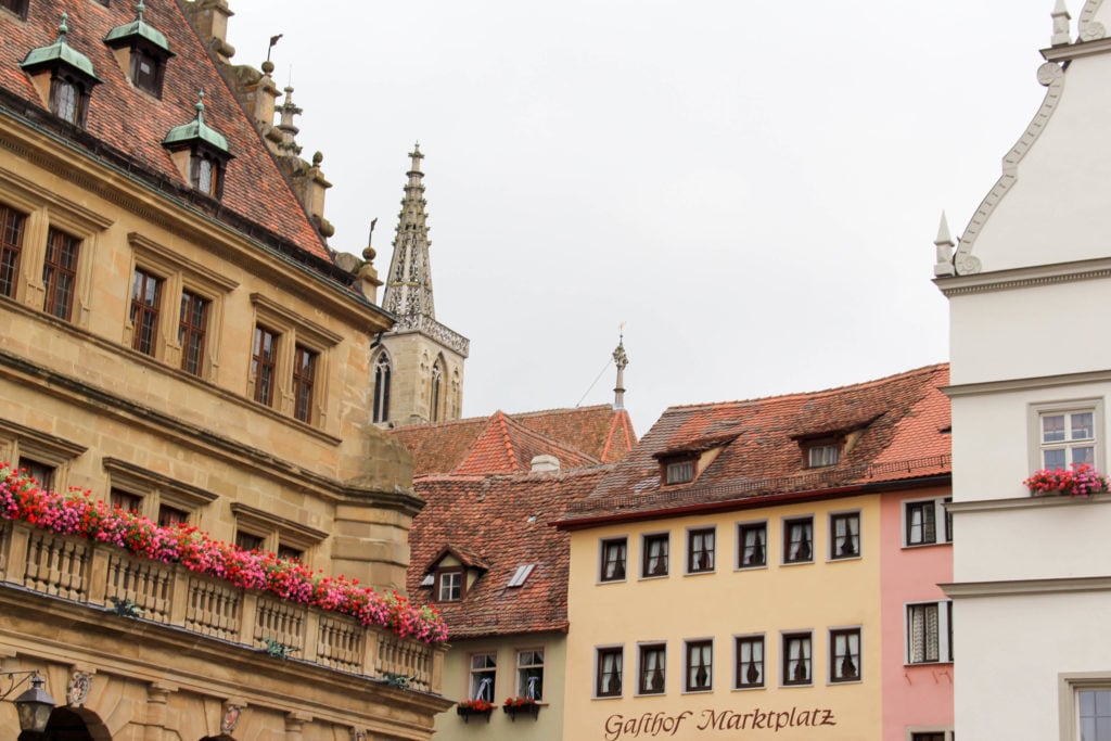 Beautiful buildings in the old town of Rothenburg ob der Tauber