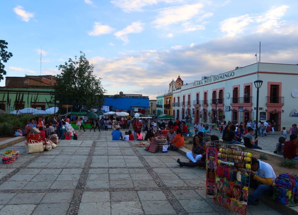 Street vendors selling handicrafts in the center of Oaxaca de Juarez