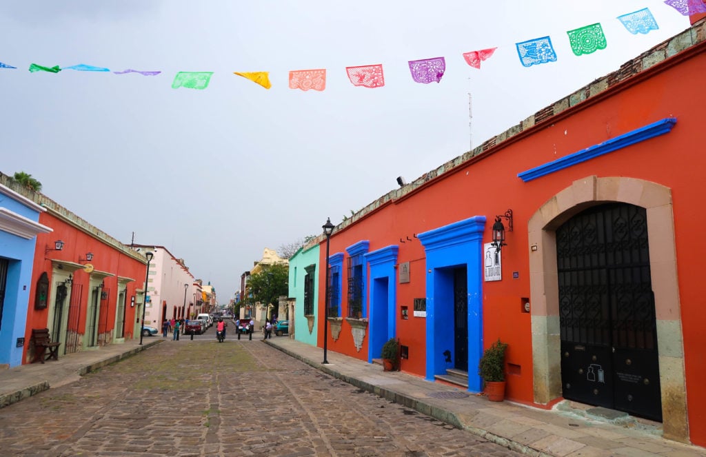 Colorful houses in a street in Oaxaca City