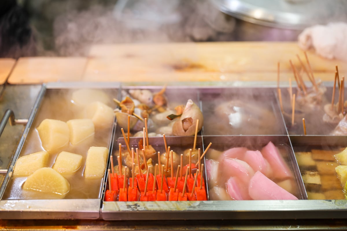 hot food steaming and on display in Japan