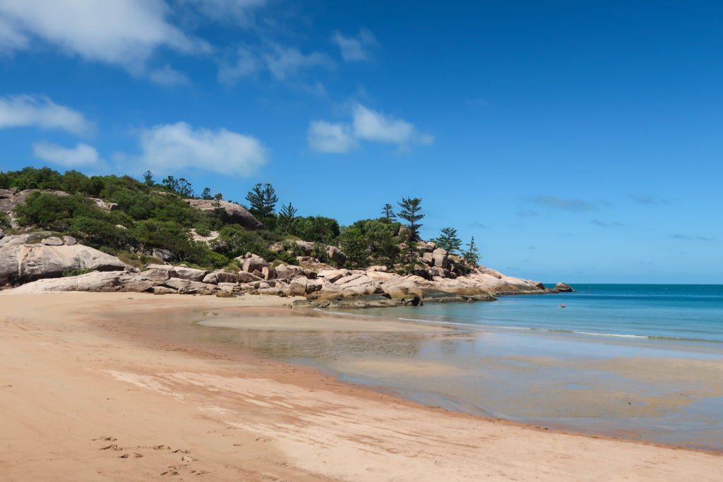 A beautiful bay in Magnetic Island under the blue sky. You'll find several bays as you tour two days on Magnetic Island.