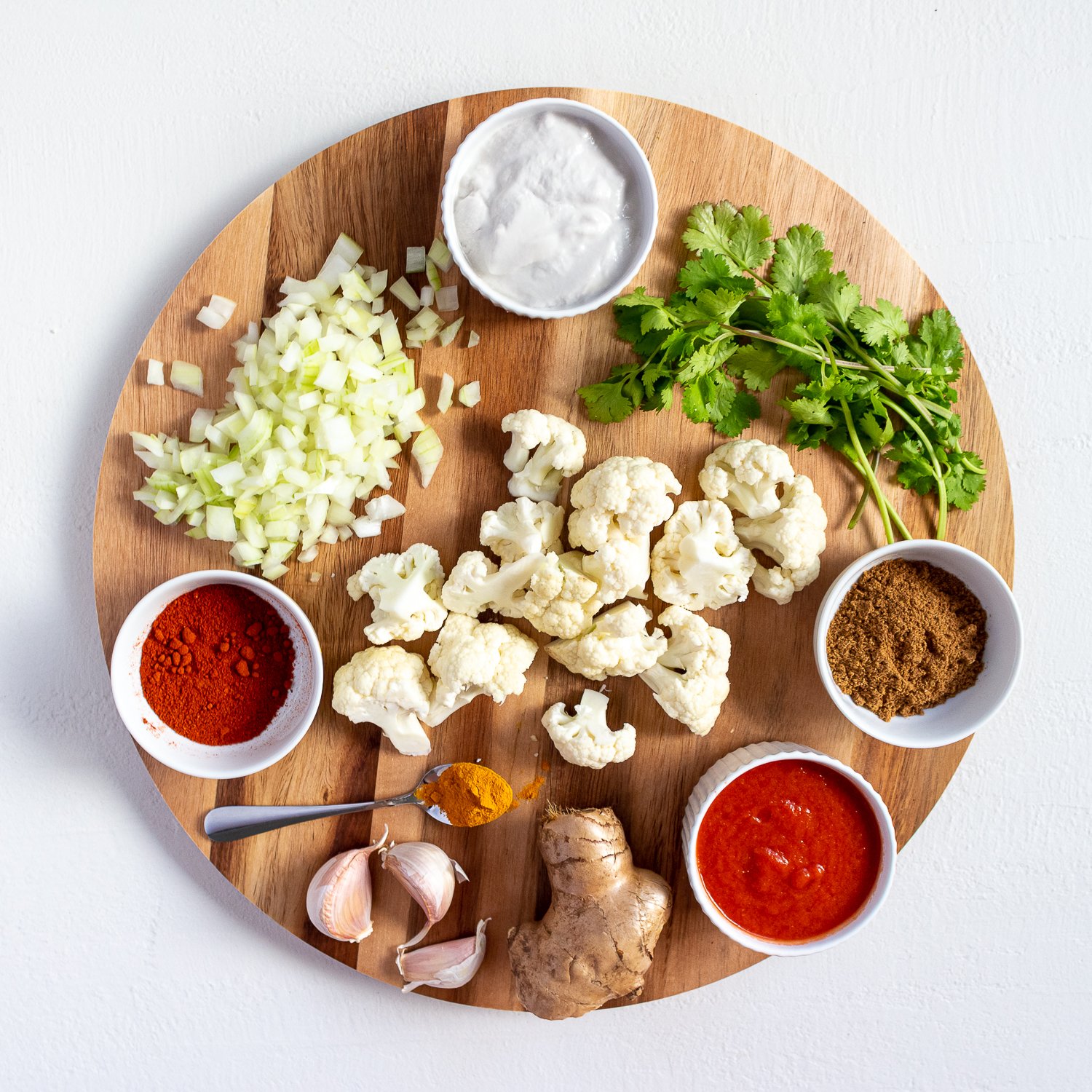 Ingredients for easy cauliflower tikka masala curry