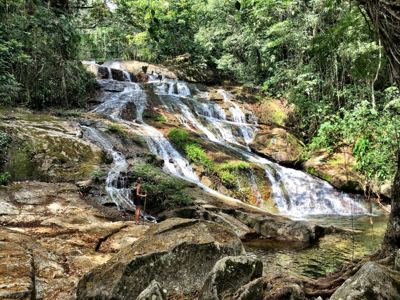 Small waterfall in a jungle in Belize. Going on a hike and seeing this relaxing view is one reason why you should visit Belize.