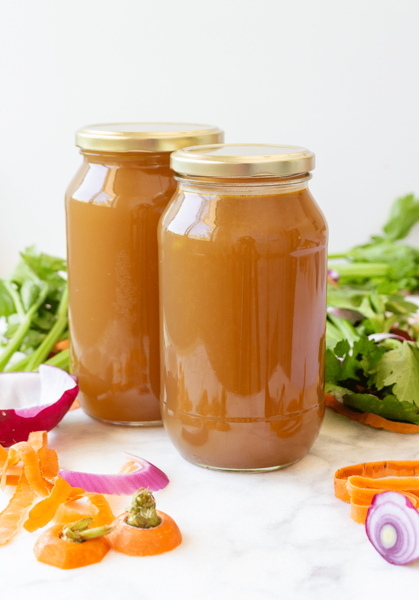 Wondering how to make delicious homemade vegetable stock from your veggie scraps? This easy, 1-pot recipe shows you how - with recommendations on which veggie scraps to collect and how to boost the flavor with extra ingredients.