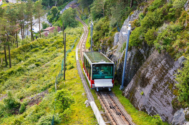 A funicular by a mountainside in Bergen
