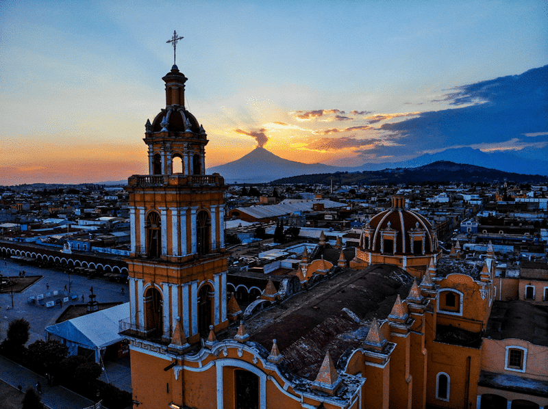 Sunset and volcano view in Cholula - a must-see