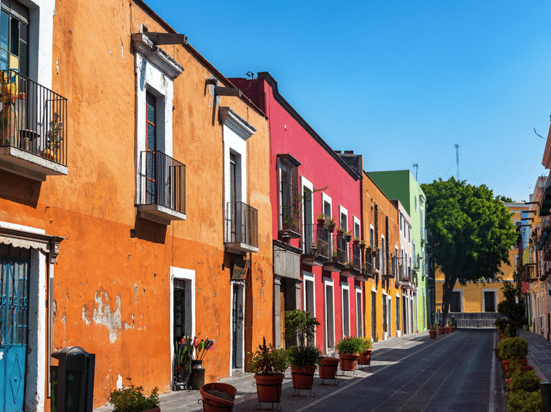 Colorful colonial street in Puebla