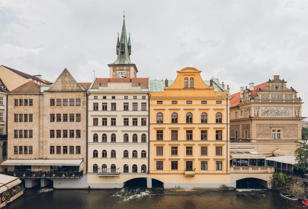 Tall, beautiful buildings in Prague