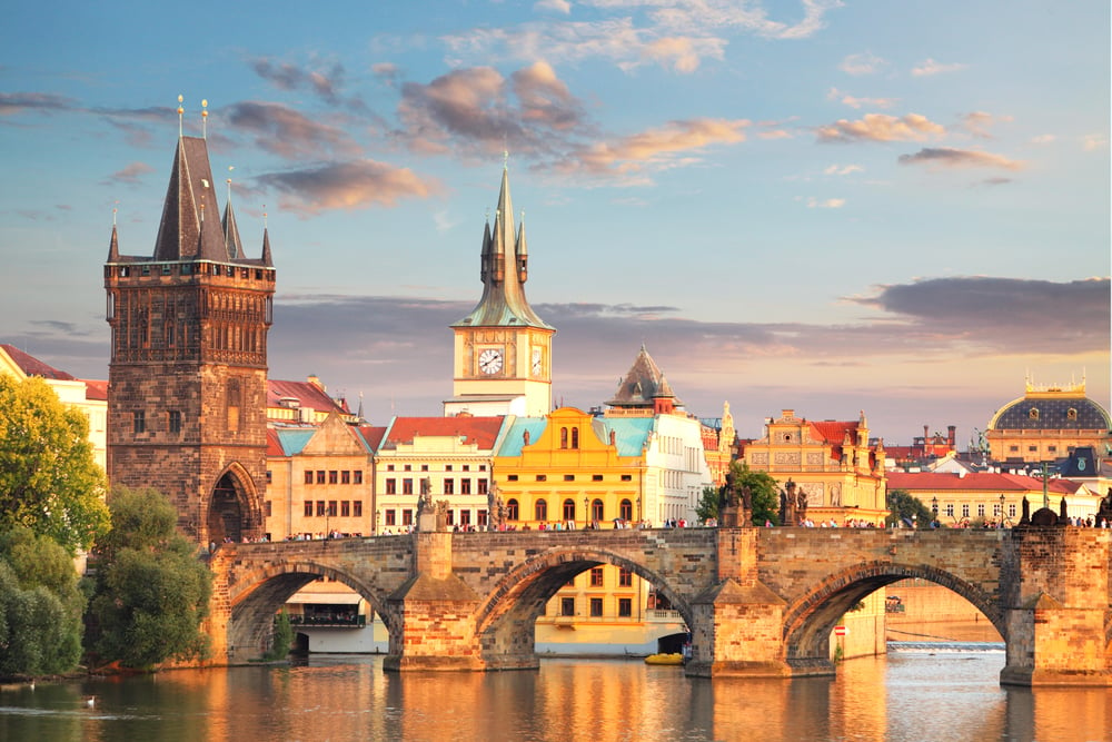 Charles Bridge during sunset, a must-see during your 3 days in Prague