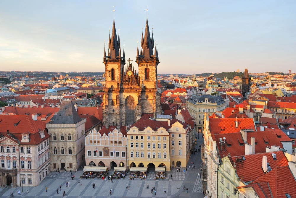 Pointy towers and colorful buildings at the Old Town Square, a must-add to your Prague itinerary