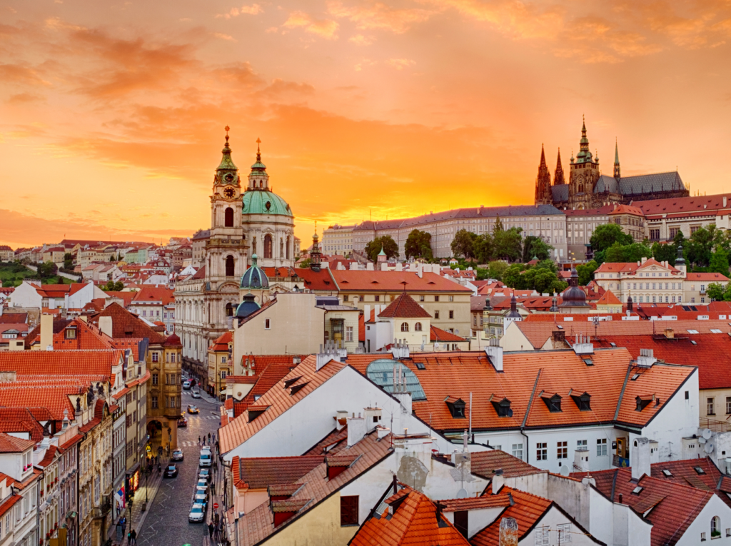 Amazing sunrise view of Prague