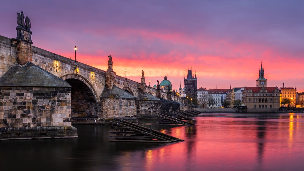 Red-orange hues of sunrise that you need to witness during your 3 days in Prague