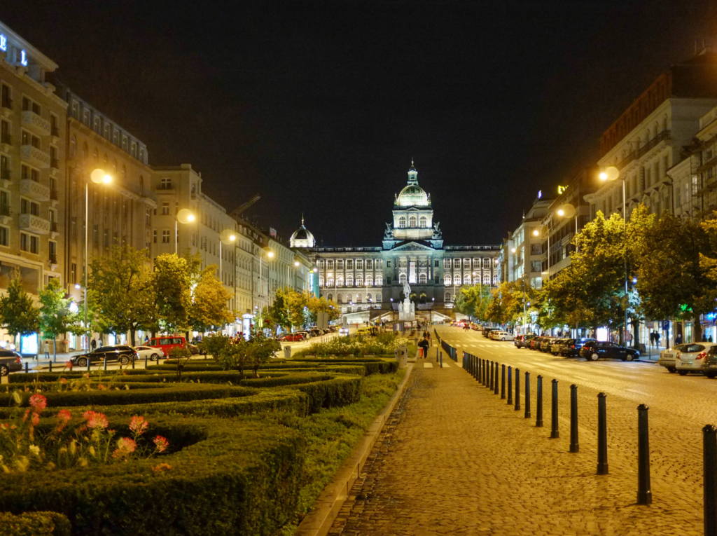 Stunning view of the Wenceslas Square at night time