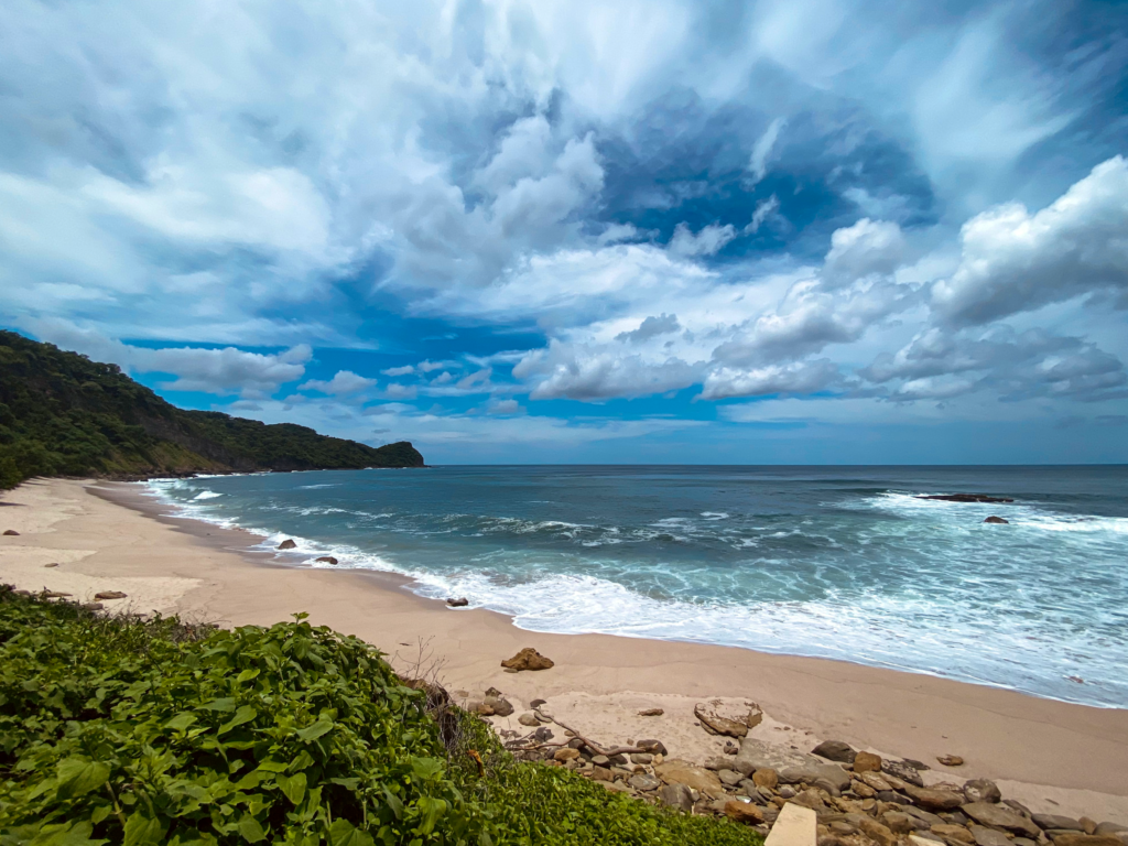 View of the beach on Nicaragua's Emerald Coast during the rainy season in Nicaragua