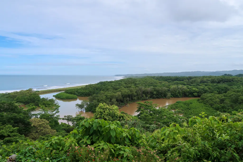 View of the biological reserve and ocean in Nosara, Costa Rica