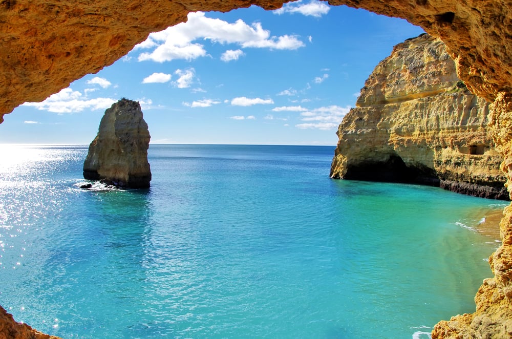 Turquoise waters and rock formations in a beach in Lagos