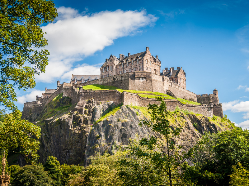 Edinburgh Castle perched on the hill on a sunny day