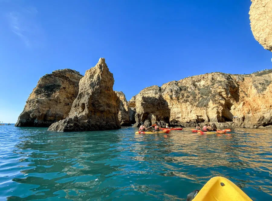 Checking out the amazing rock formations of the Algarve, on a kayak!