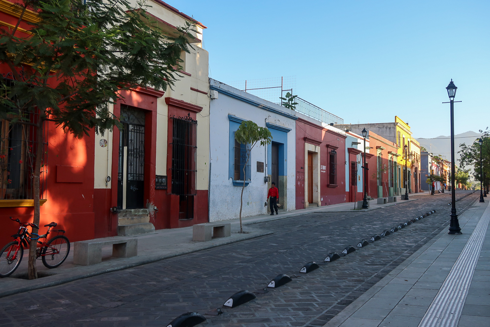 Quiet, colorful street in Oaxaca City