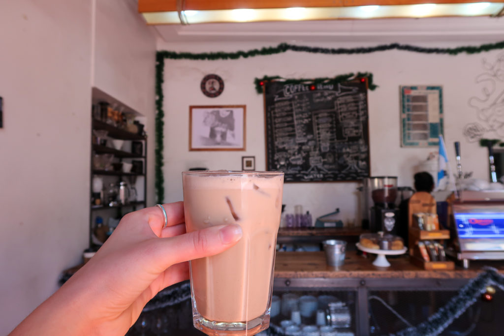 An iced chai at a coffee roastery in Antigua -- drinking amazing coffee is one of the top things to do in Antigua during a 3-day trip