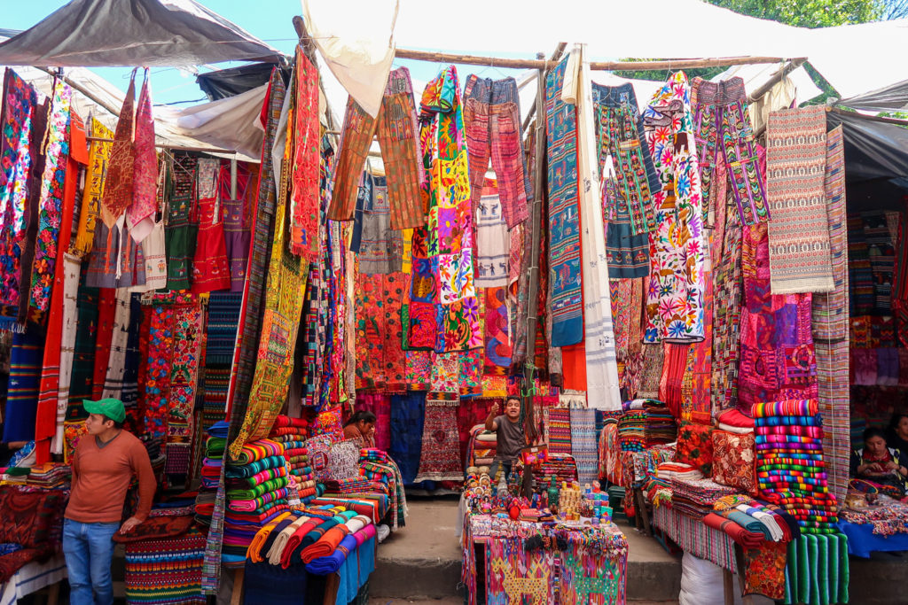 Colorful stalls in the Chichicastenango Market in Guatemala