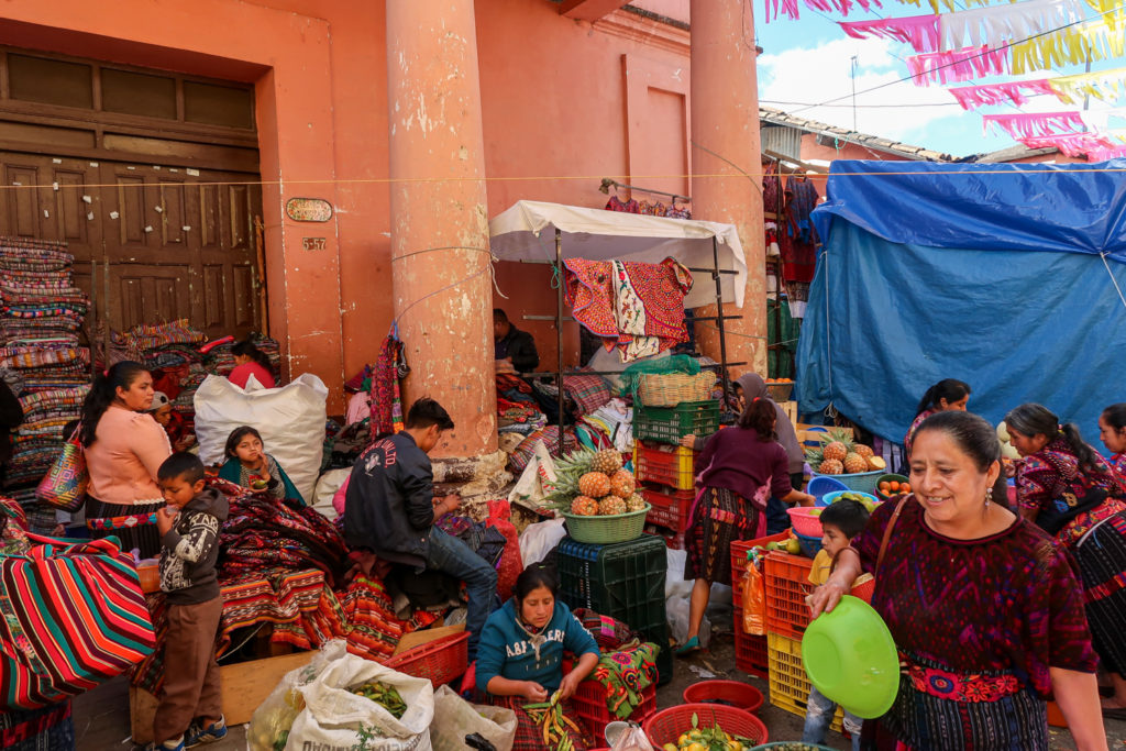 People at a busy market in Guatemala