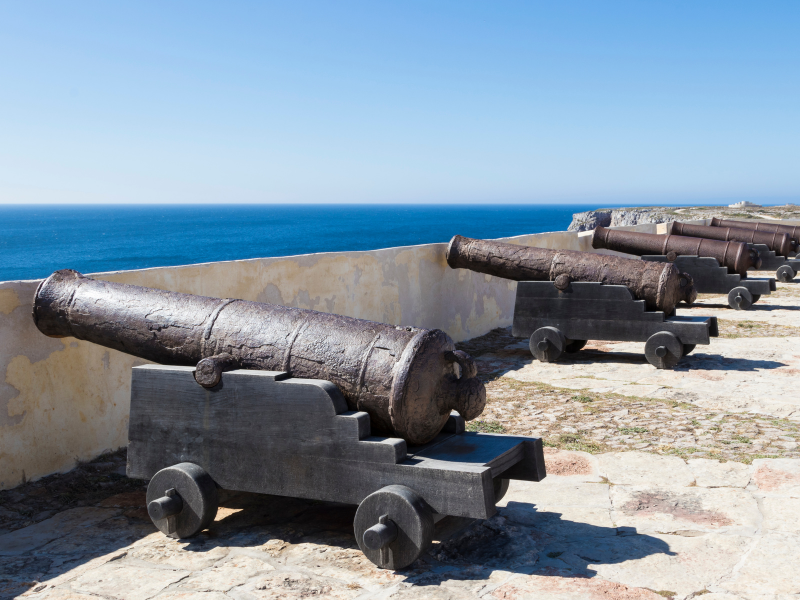 Historic cannons and ocean views at the fort in Sagres