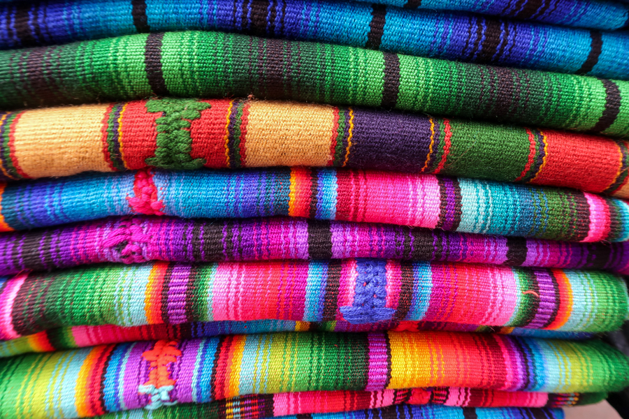 Woven colorful blankets in Guatemala
