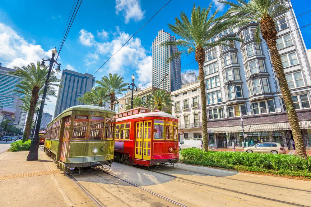 Two streetcars in downtown New Orleans