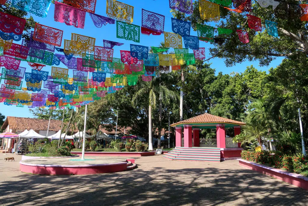 The colorful plaza in San Pancho, Mexico