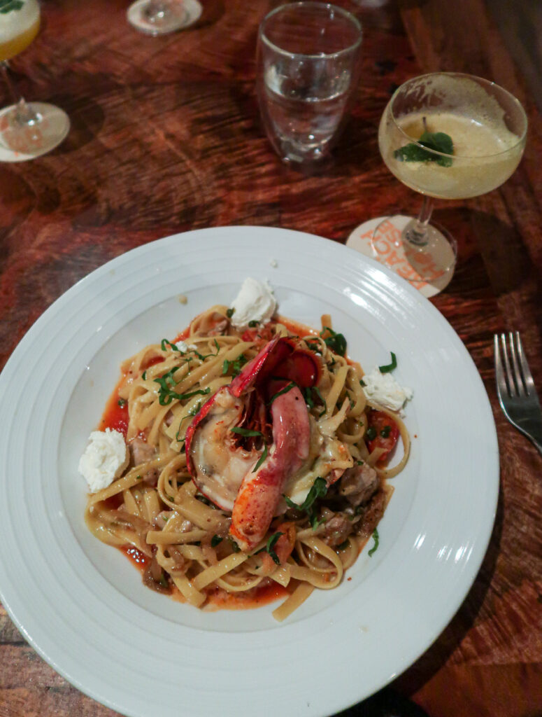 A plate of lobster pasta at Beach House that you have to try when visiting Kauai.