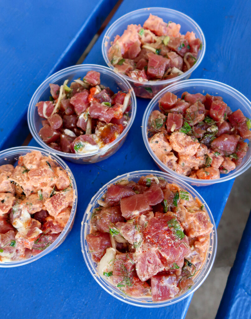 Fresh bowls of delicious poké at Ishihara Market. This is the best we had in Kauai!